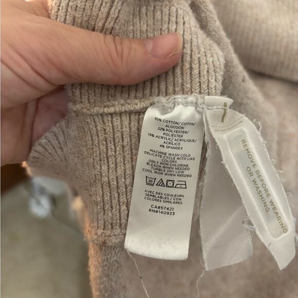 LOFT Boxy Fit Heathered Beige Oversized Mock Neck Knit Sweater Size XS - Picture 3 of 8